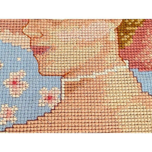 Completed Counted Cross Stitch Victorian Lady Hat Fan Aida Beautifully Stitched - Picture 8 of 14